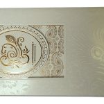 Card front of Wedding Invite with Embossed Mor Pankh