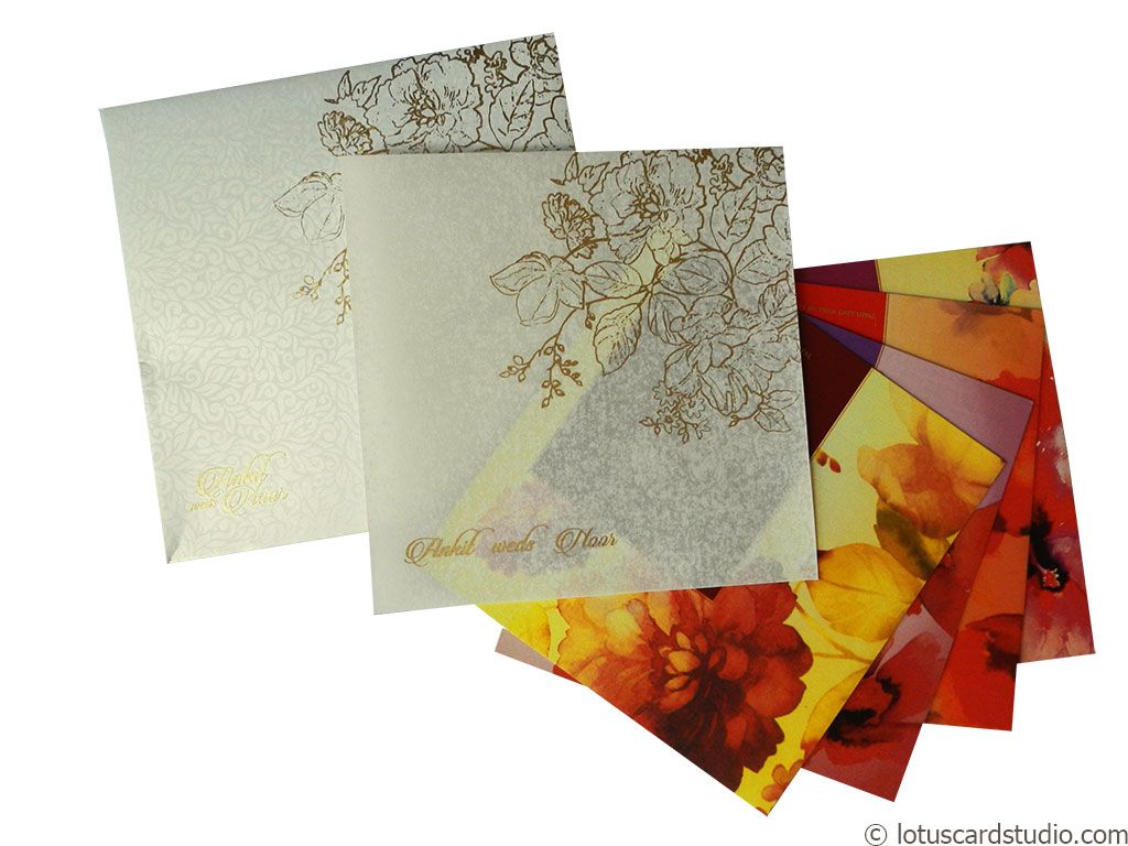 White and Golden Theme Indian Wedding Card