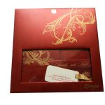 Boxed Wedding Invite in Red with Golden Floral Pattern