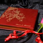 Box Wedding Card in Red with Golden Floral Pattern