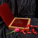 Box inside - Box Wedding Card in Red with Golden Floral Pattern