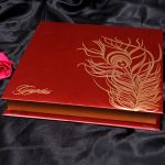 Boxed Wedding Card in Red with Golden Mor Pankh