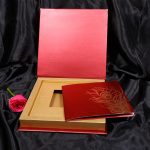 Box inside - Boxed Wedding Card in Red with Golden Mor Pankh