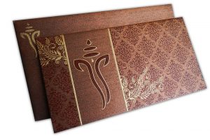 Brown Shimmer Indian Wedding Card with Ganesh