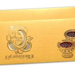 Ganesha Wedding Card in Yellow Orangish Shimmer