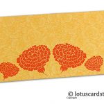 Golden Beige Flower Flocked Money Envelope with Orange Dahlia Flowers