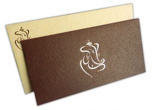 Handmade Wedding Invitation in Saffron and Shimmer Brown