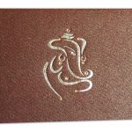 Card of Handmade Wedding Invitation in Saffron and Shimmer Brown