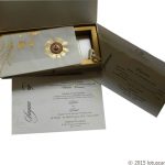 Card of Indian Wedding Card in Royal Ivory Golden Theme Box