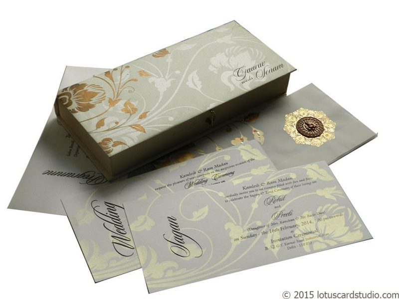 Indian Wedding Card in Royal Ivory Golden Theme Box