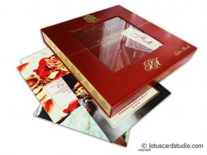 Magnificent Boxed Wedding Invitation in Red and Golden Theme