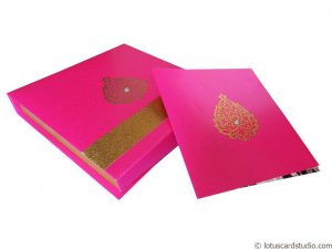 Pink Golden Theme Boxed Wedding Card