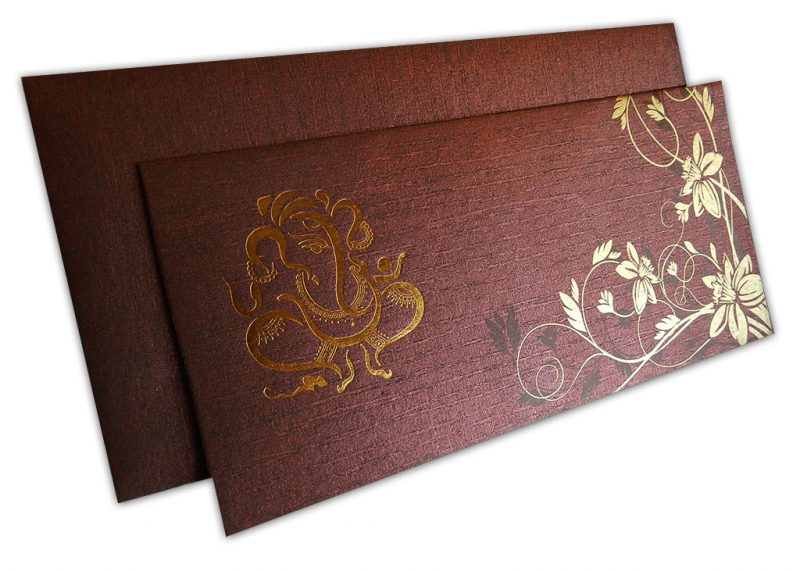 Reddish Brown Ganesh Indian Wedding Invitation