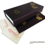 Box Wedding Card in Purple with Golden Floral Design