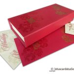 Box Wedding Card in Rose Pink with Golden Floral Design