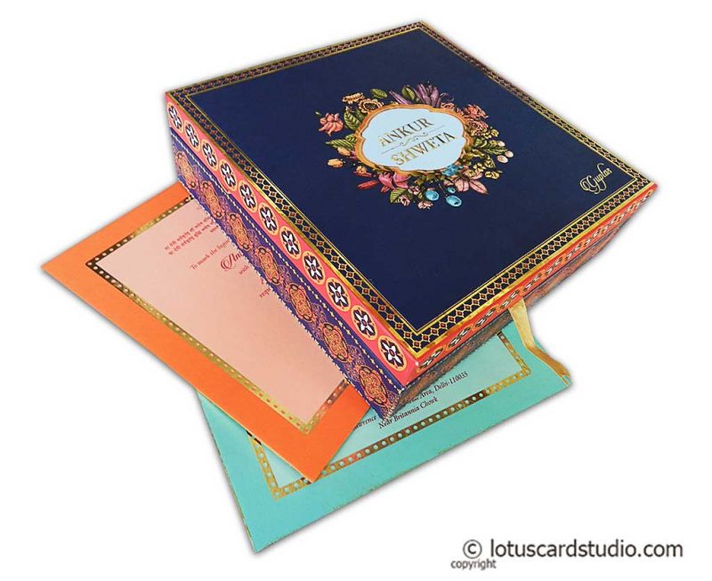 Traditional Design Boxed Wedding Invitation in Blue