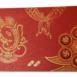 Card front of Venetian Red Glitter Wedding Invitation