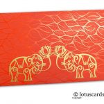 Vibrant Foil Metallic Orange Money Envelope with Golden Elephants