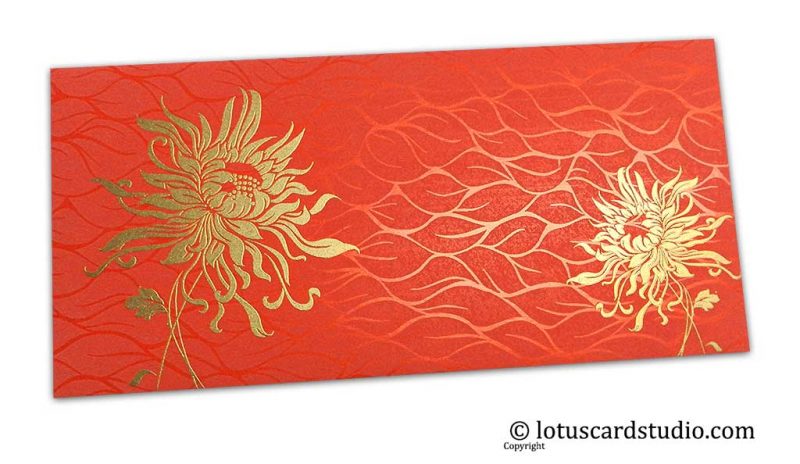 Vibrant Foil Metallic Orange Shagun Envelope with Golden Spider Flower