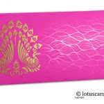 Vibrant Foil Metallic Pink Money Envelope with Golden Peacocks