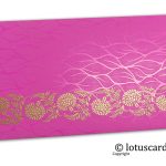 Vibrant Foil Metallic Pink Shagun Envelope with Golden Floral Vine