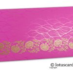Vibrant Foil Metallic Pink Shagun Envelope with Golden Floral Vine