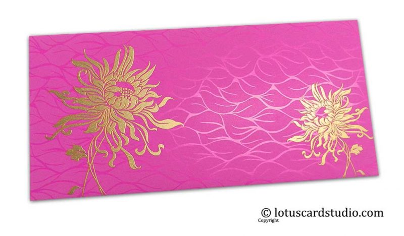 Vibrant Foil Metallic Pink Shagun Envelope with Golden Spider Flower