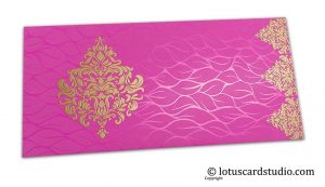 Vibrant Foil Metallic Pink Shagun Envelope with Golden Victorian Floral