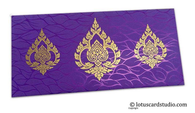 Vibrant Foil Metallic Purple Money Envelope with Golden Damasks