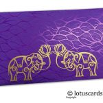 Vibrant Foil Metallic Purple Money Envelope with Golden Elephants