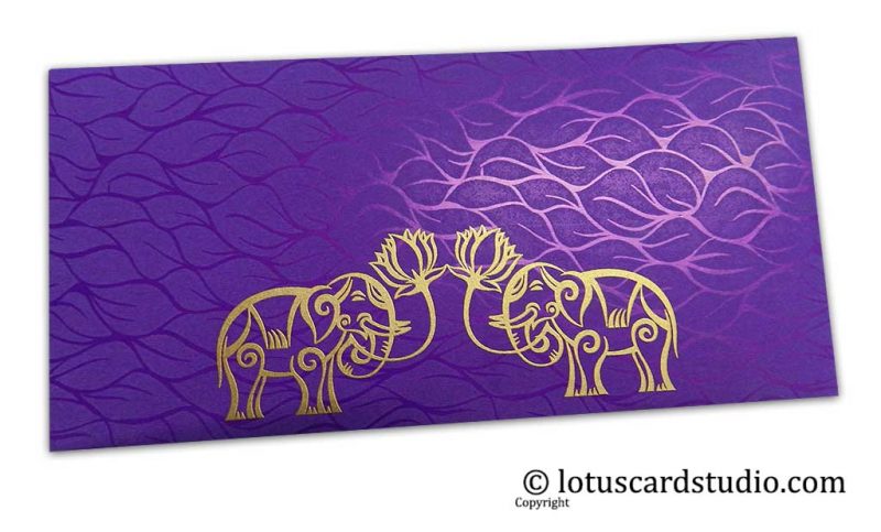 Vibrant Foil Metallic Purple Money Envelope with Golden Elephants
