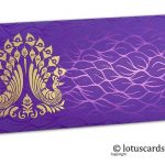 Vibrant Foil Metallic Purple Money Envelope with Golden Peacocks
