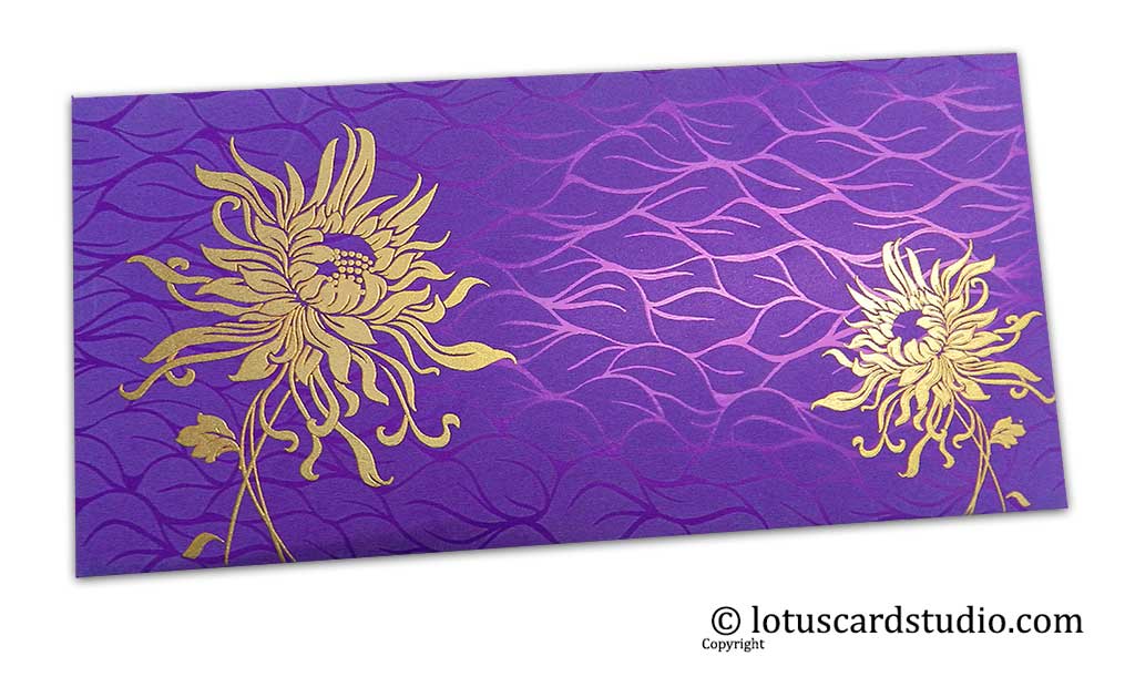 Vibrant Foil Metallic Purple Shagun Envelope with Golden Spider Flower