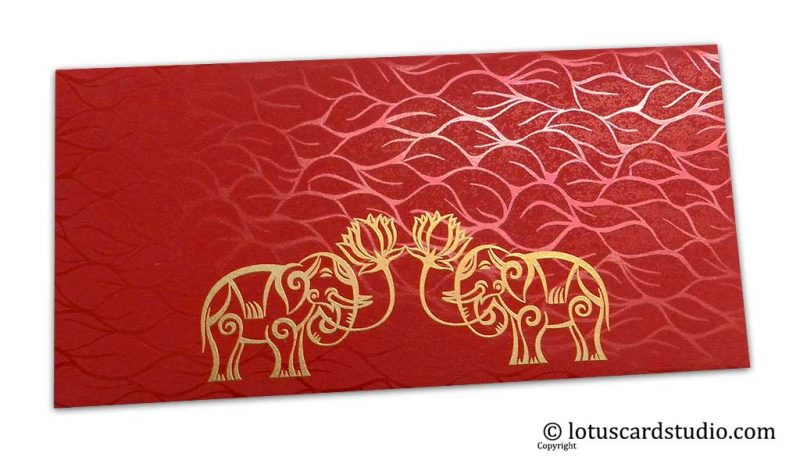 Vibrant Foil Metallic Red Money Envelope with Golden Elephants