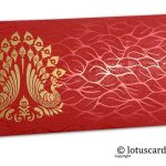 Vibrant Foil Metallic Red Money Envelope with Golden Peacocks