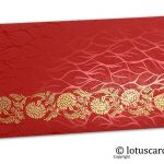 Vibrant Foil Metallic Red Shagun Envelope with Golden Floral Vine