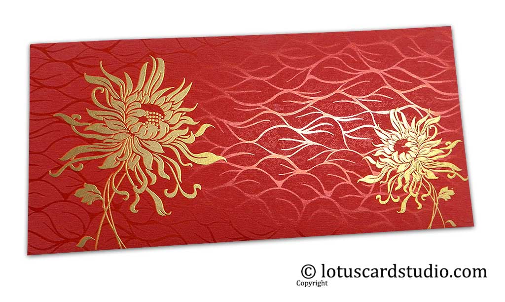 Vibrant Foil Metallic Red Shagun Envelope with Golden Spider Flower