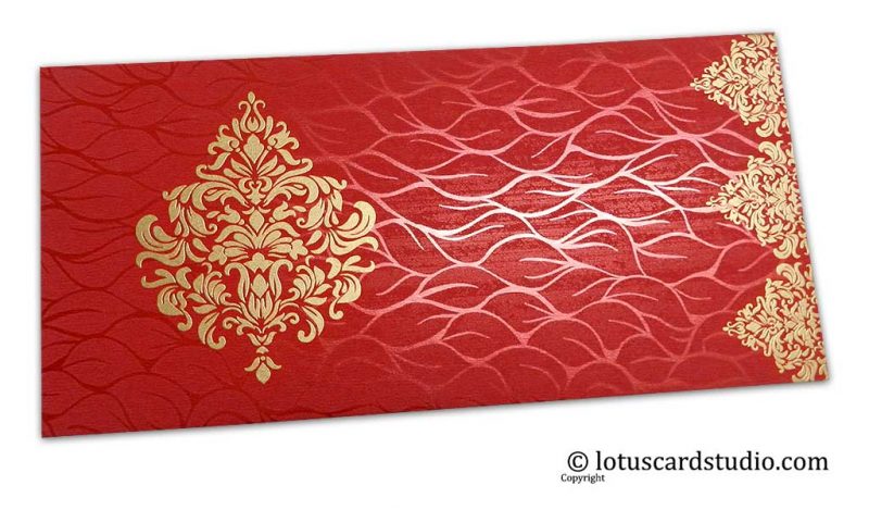 Vibrant Foil Metallic Red Shagun Envelope with Golden Victorian Floral