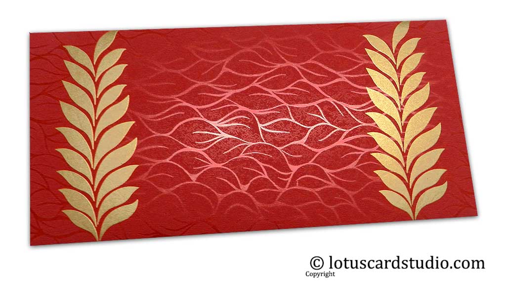Vibrant Foil Metallic Red Gift Envelope with Golden Ferns