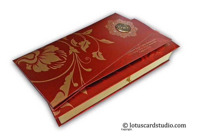 Wedding Invitation Card in Royal Red and Golden with Sweet Box