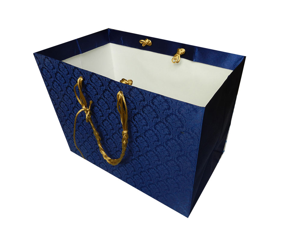 Blue Satin Gift Bag with Golden Silk Rope