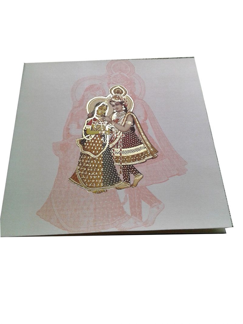 Indian Invitation Card in white with Radha Krishna - WC_58