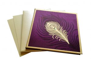 Wedding Card in Purple with Mor Pankh Beads - WC_60