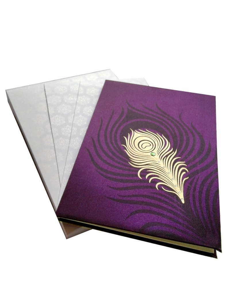 Wedding Card in Purple with Mor Pankh Beads - WC_61