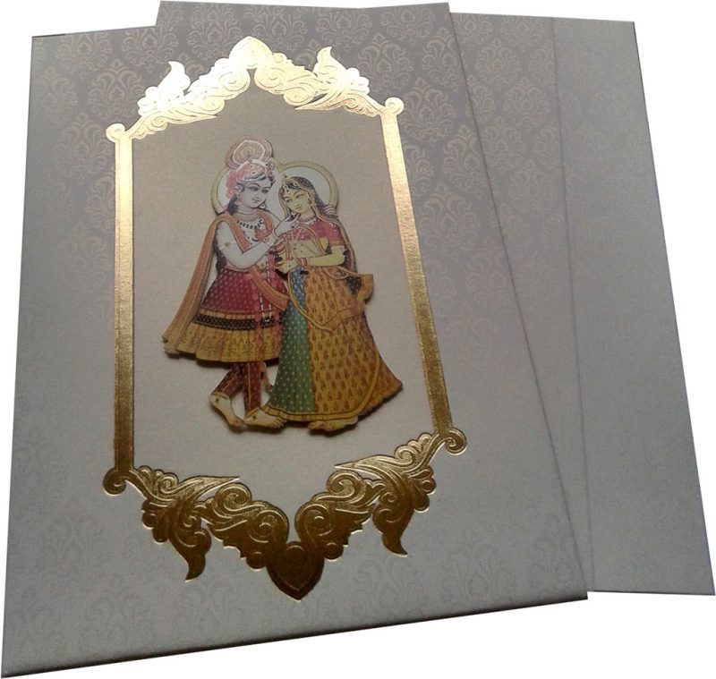 Wedding Invite in White with Radha Krishna - WC_45