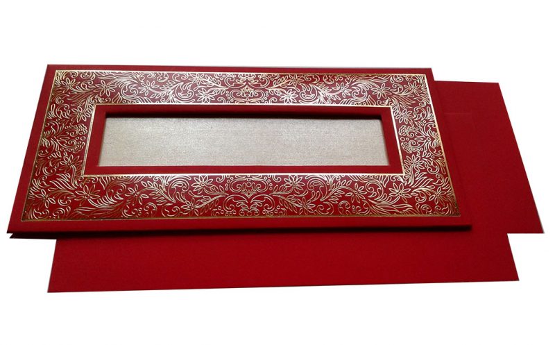 Marriage Inviation Card in Bright Red with Golden Frame - WC_51