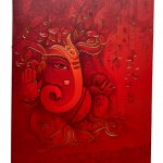 Card of Card in Shaded Red with Ganesh Ji - WC_55