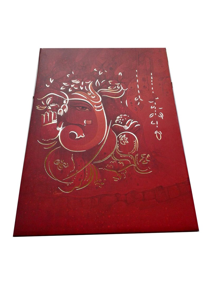 Card of Card in Shaded Red with Ganesh Ji - WC_55