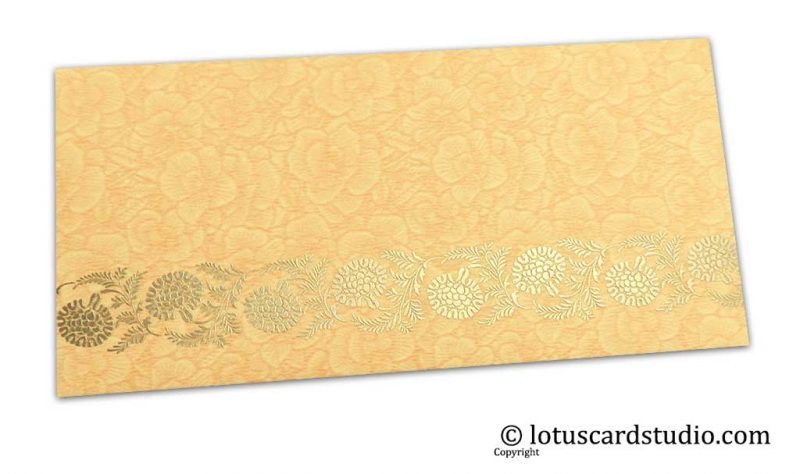 Beige Flower Flocked Money Envelope with Golden Floral Vine