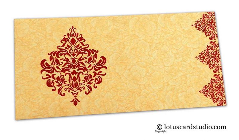 Beige Flower Flocked Shagun Envelope with Golden Victorian Floral